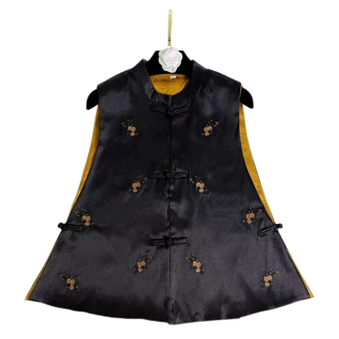 梅花 新中式提花马甲单排扣立领短外套女士坎肩: