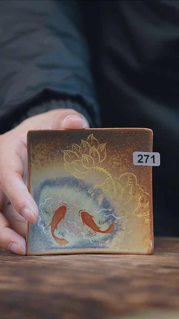 【闪购商品】271景德镇手绘小鱼金莲杯垫
