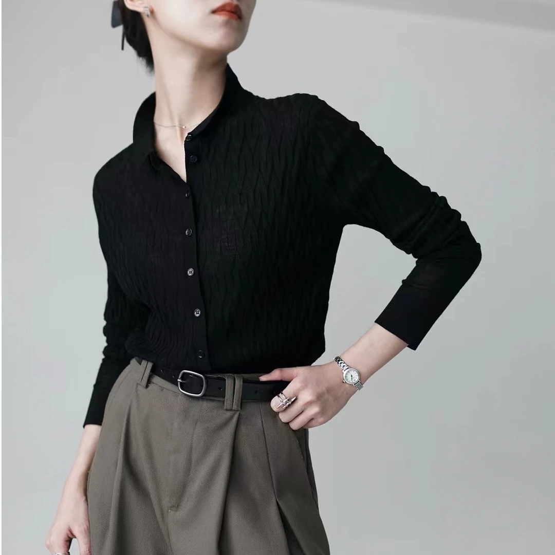 25年春季新款小翻领气质针织衬衫内搭外穿都十分精致不失从容随性