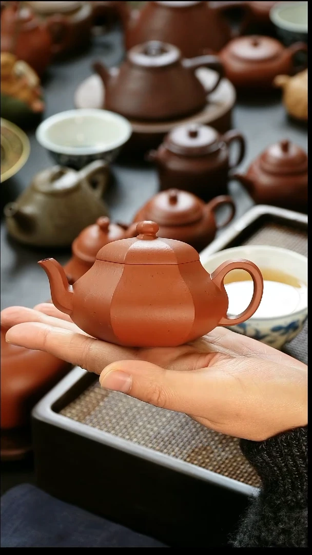 茶壶紫砂朱泥六方梨形