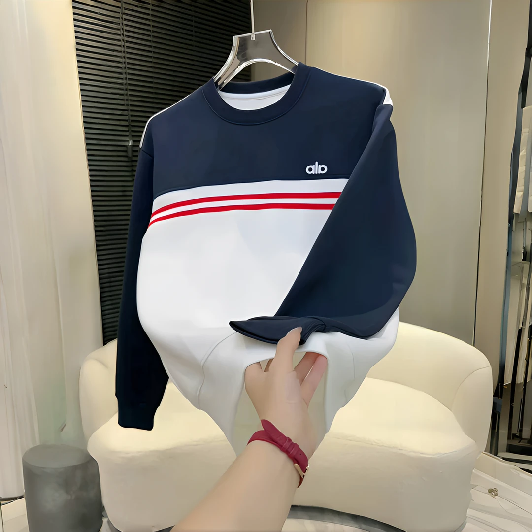 早秋新款拼色圆领长袖T恤男士时尚百搭潮流简约痞帅套头休闲卫衣