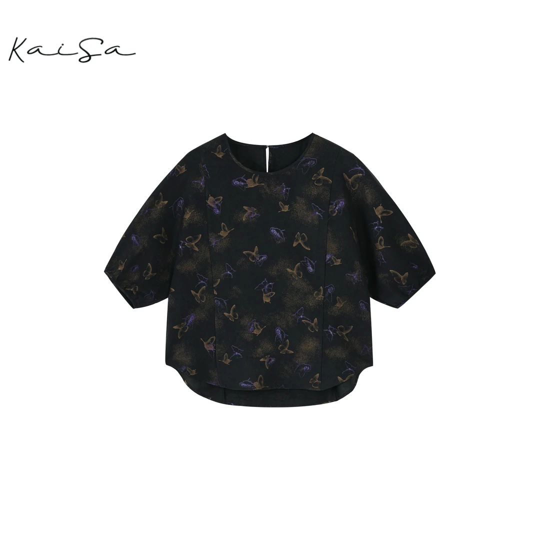 【灵气】时尚减龄100%桑蚕丝香云纱短袖上衣