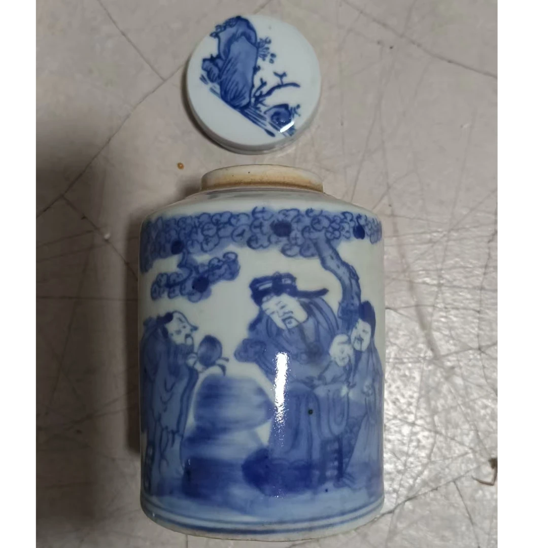 景德镇陶瓷手工青花汾水三仙翁茶叶罐