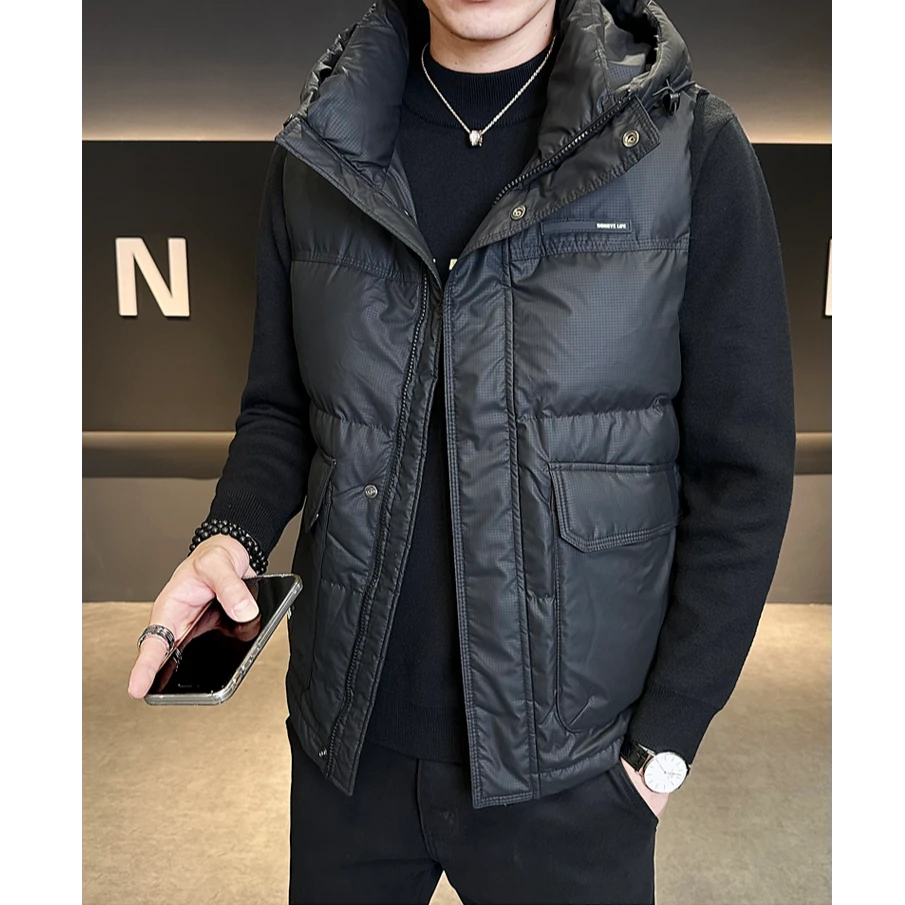 羽绒马甲男款冬季外穿连帽背心马夹2025新款潮牌轻薄坎肩休闲男装