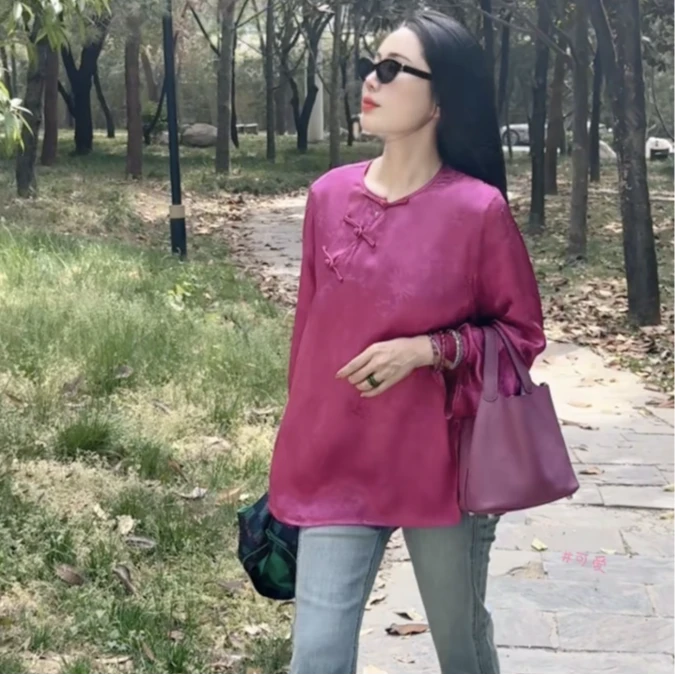 矜贵 芳华设计新中式复古提花上衣国风圆领提花上衣FH-B012