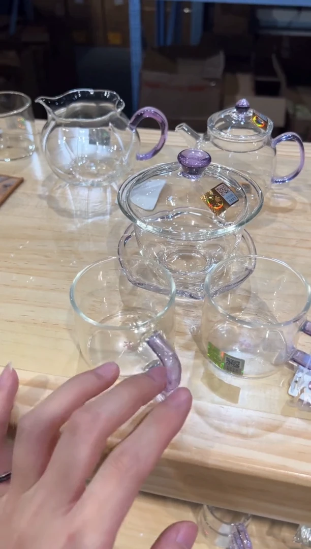 禾器禅语盖碗浅紫+清禾杯浅紫2只