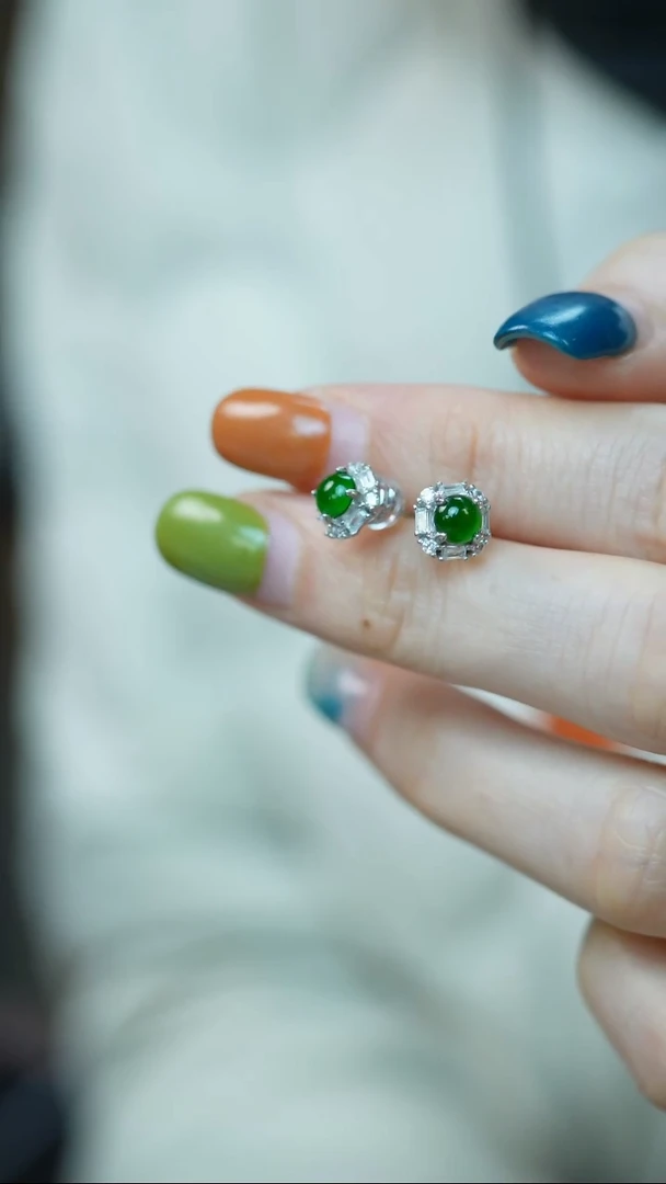 银S925镶嵌翡翠耳饰9-危耳钉/姿/3