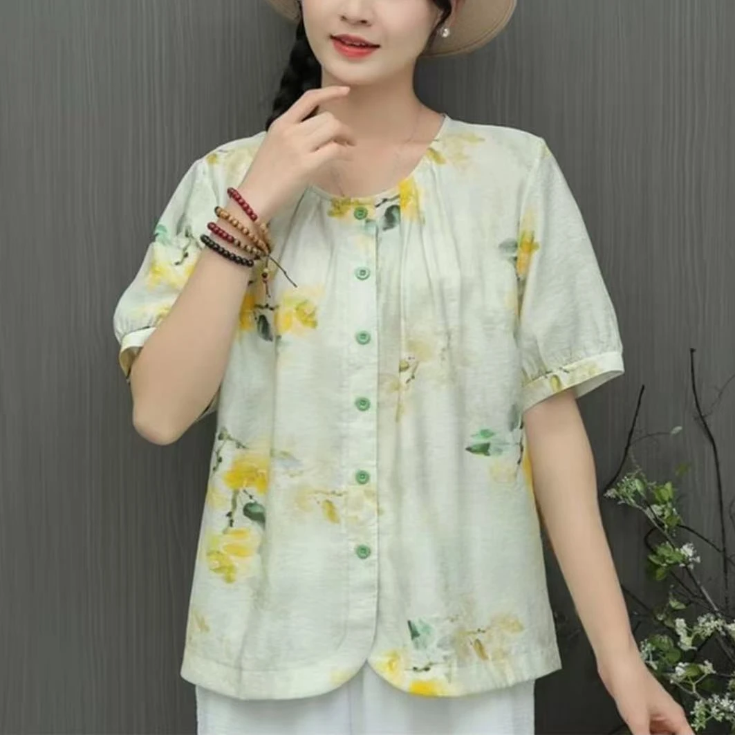 2031-夏季印花圆领衬衣小清新时尚文艺