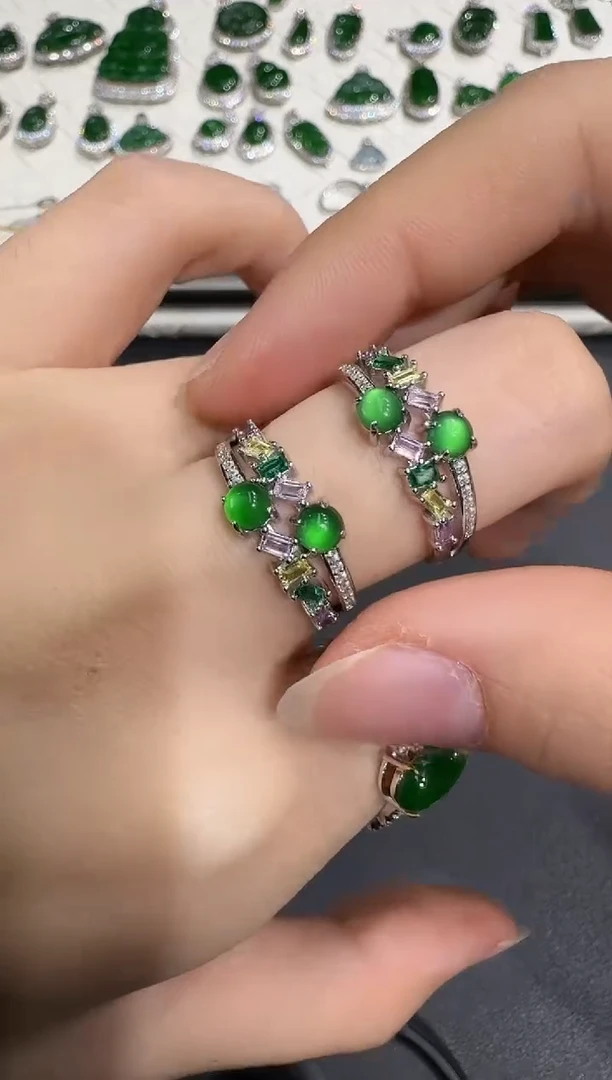 银S925镶嵌戒指翡翠X1120-886-117多样性一件