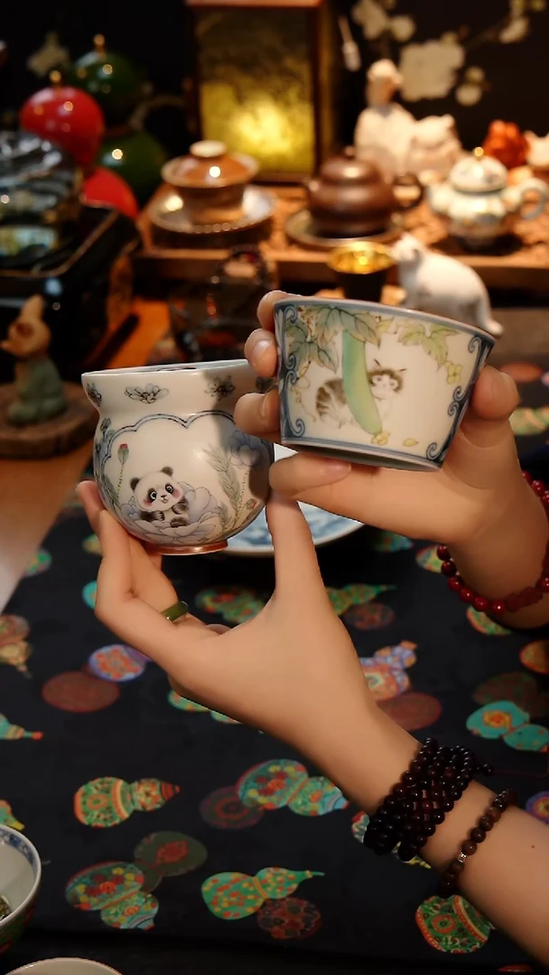 熊猫宝瓶+主人杯两件套