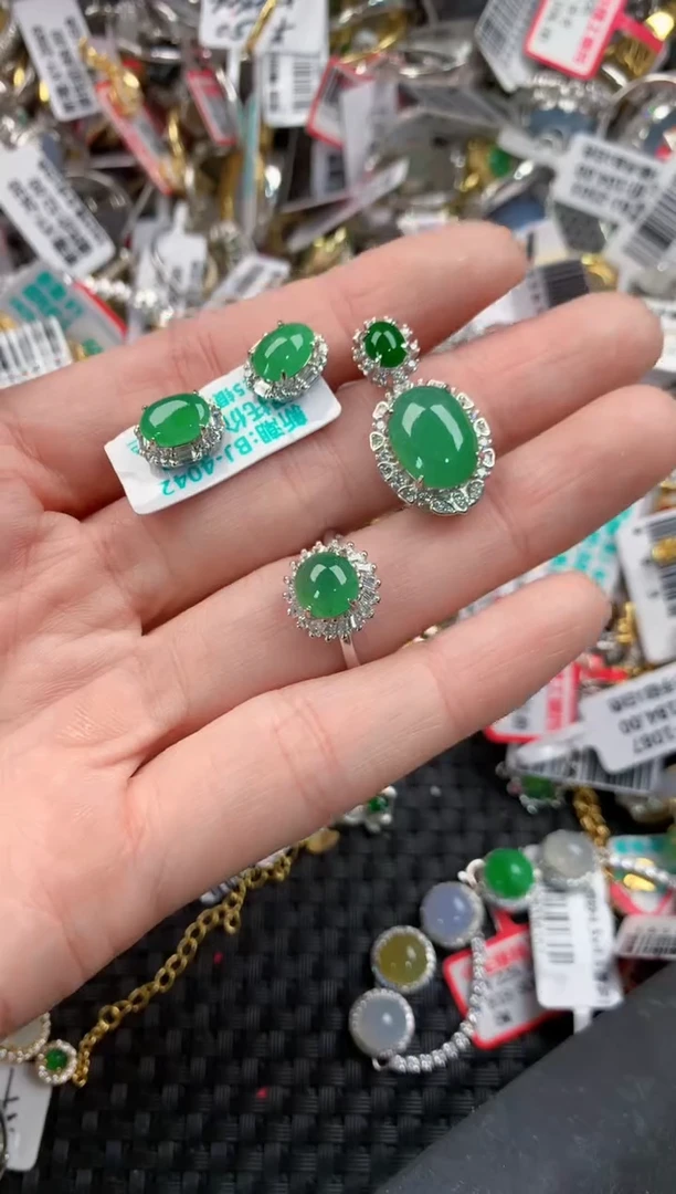银S925镶嵌戒指翡翠999     5