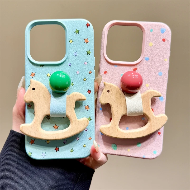 童趣木马积木适用苹果16支架15手机壳iPhone14软胶13新款12软套11