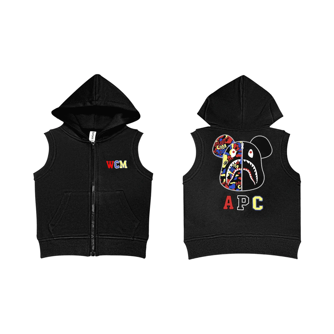 *1006【鲨鱼熊头】儿童时尚黑色大童马夹无袖连帽马甲