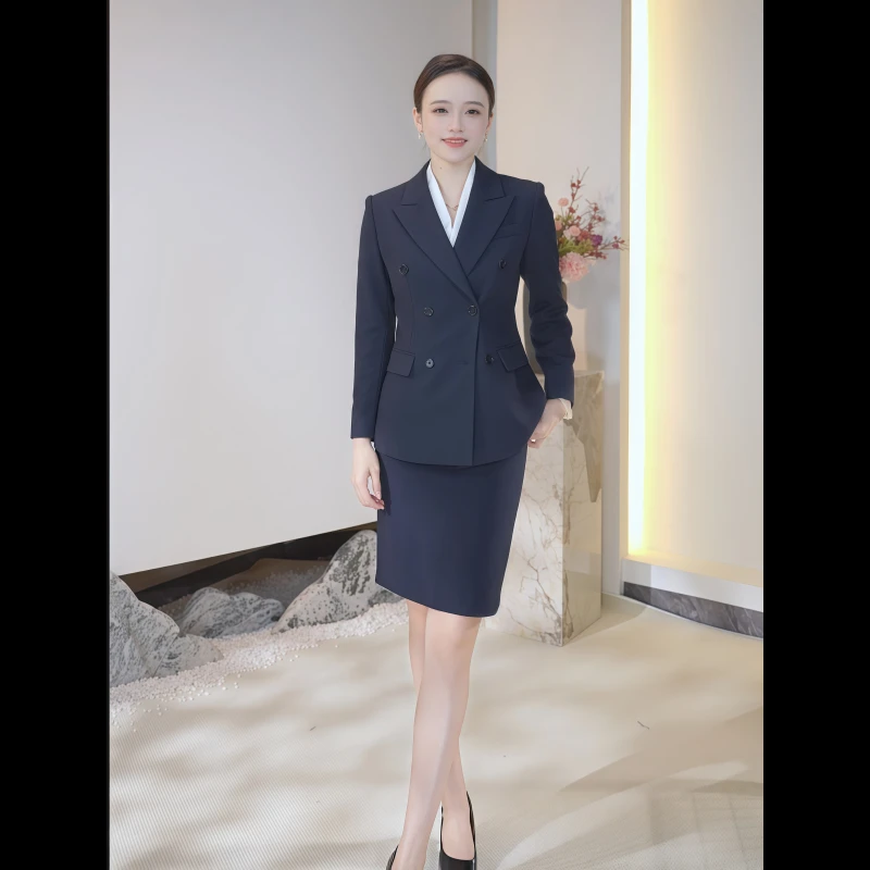 高级感双排扣西装半裙女秋冬商务西服通勤正装气质主持人女装