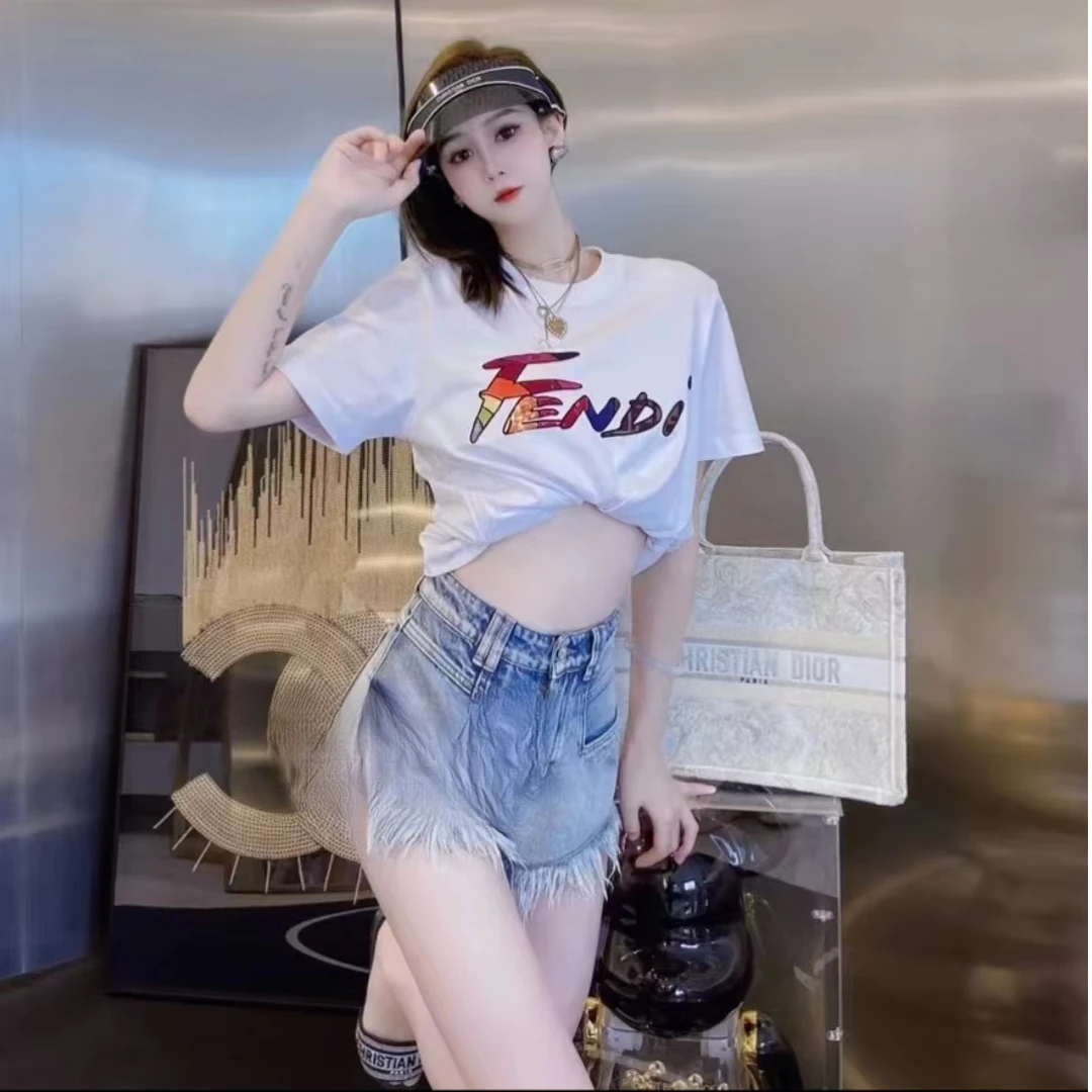 未使用 FENDI/芬迪 Fendi 珠片短袖T恤 白色/XS