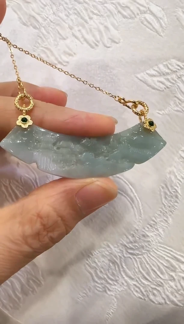 翡翠银S925镶嵌颈饰国风