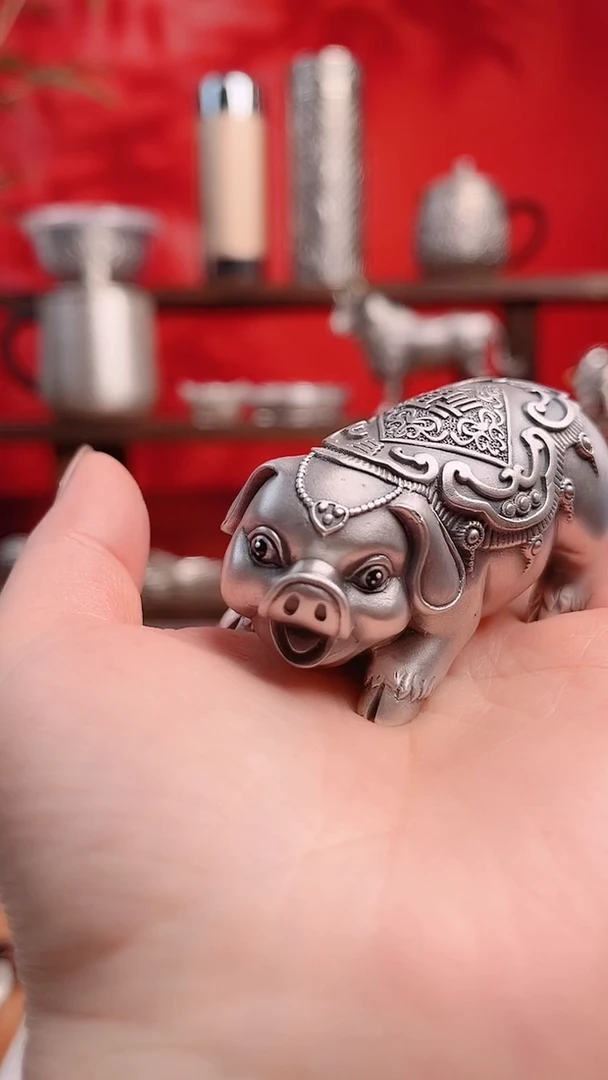【闪购商品】茶宠做旧十二生肖银摆件（猪）