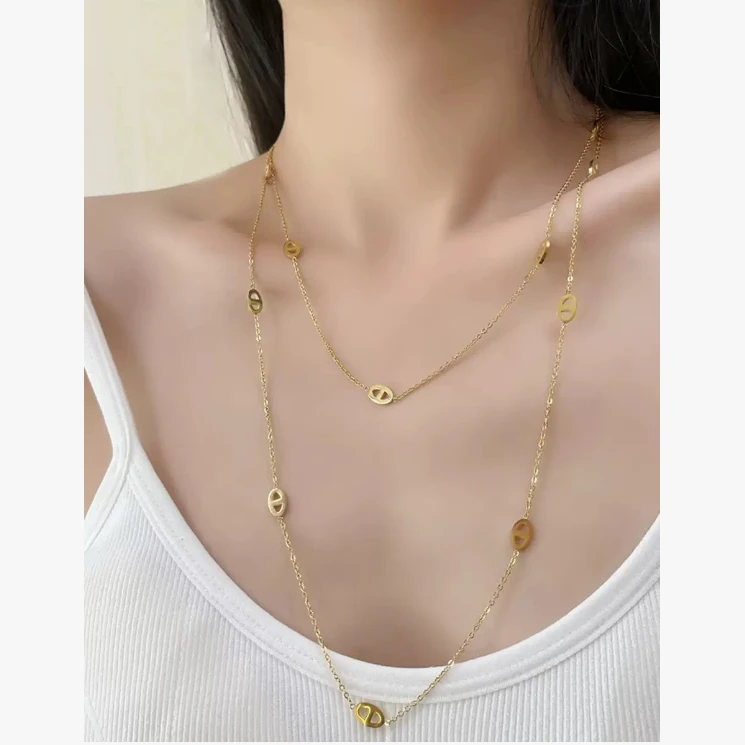 钛钢亚克力项链 休闲风女日韩环环相扣气质锁骨链钛钢00606