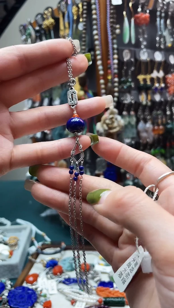 银S925镶嵌青金石发饰饰品