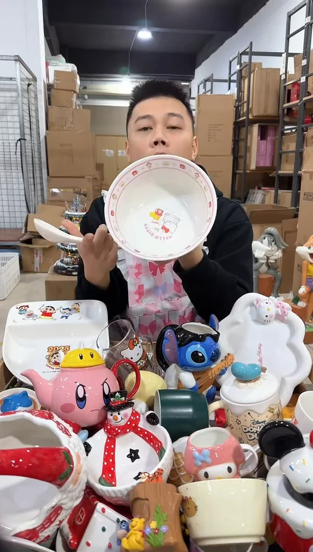 瓷片粉色原盒kt猫碗勺套装