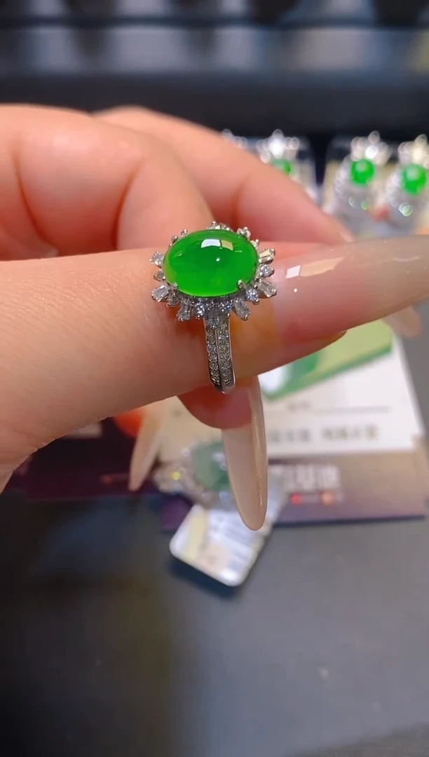 翡翠银S925镶嵌耳饰天然