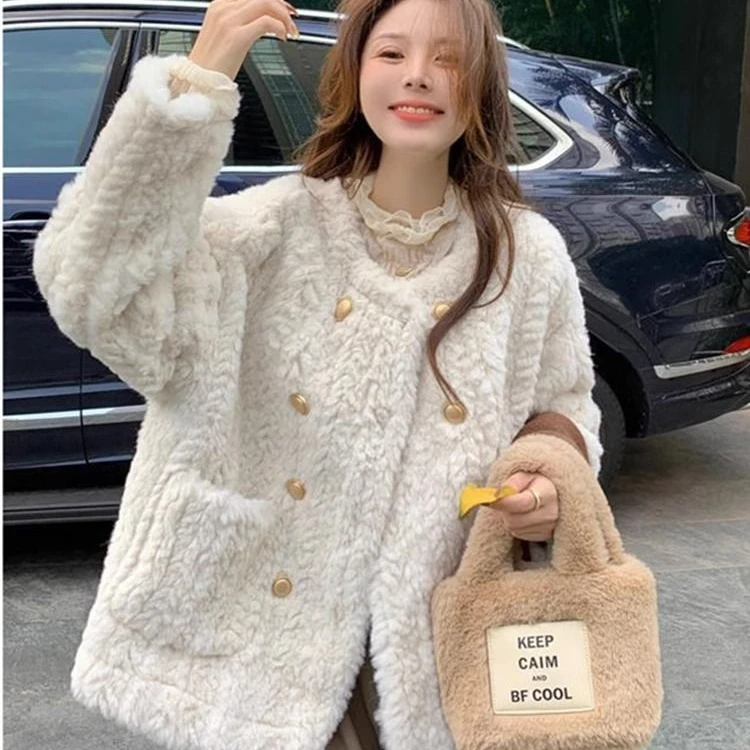 【现货+运费险】毛绒绒棉衣外套秋冬软糯洋气加厚保暖中长款YY577