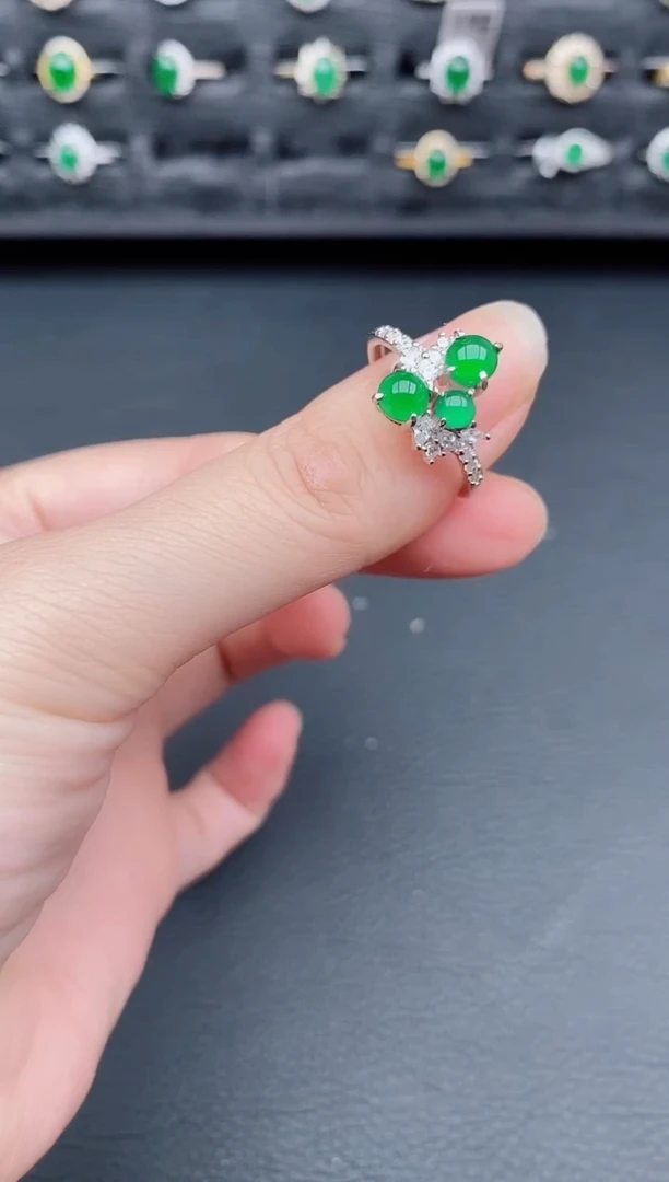 银S925镶嵌戒指翡翠天然a货翡翠72