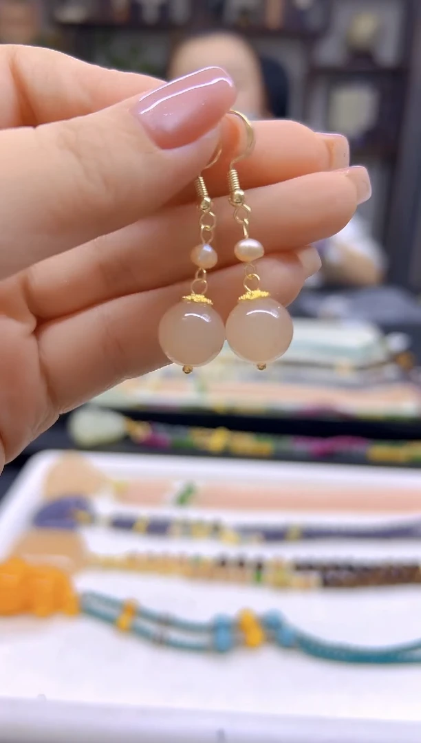 和田玉14K金镶嵌耳饰DIY款E816