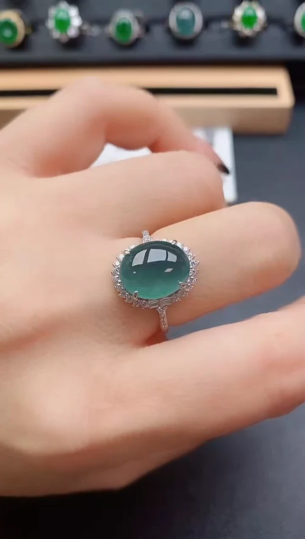 翡翠戒指银S925镶嵌50860