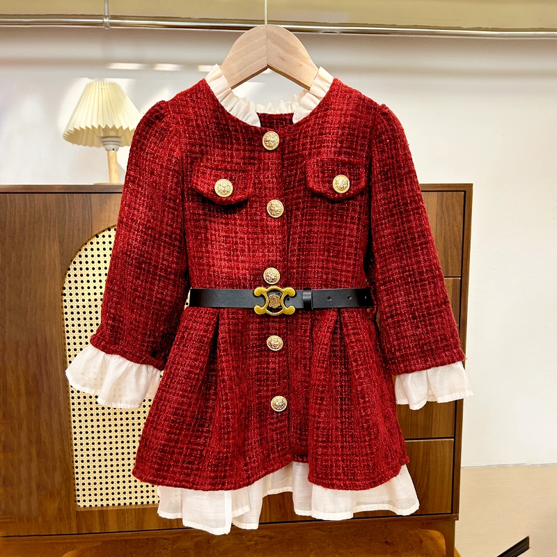 77353新年拜年服女宝洋气时髦长袖加绒保暖连衣裙外套红色年服