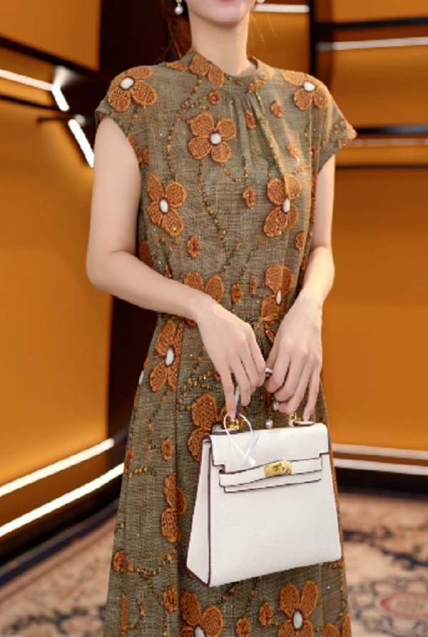 [送腰带]Y191-新款时尚百搭气质宽松减龄连衣裙-格子