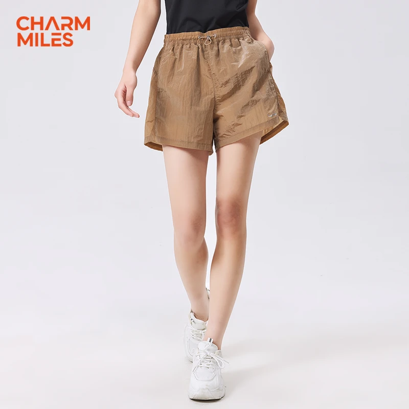 CHARM MILES【直播】金属尼龙美式松紧短裤高腰休闲女夏季宽松速干