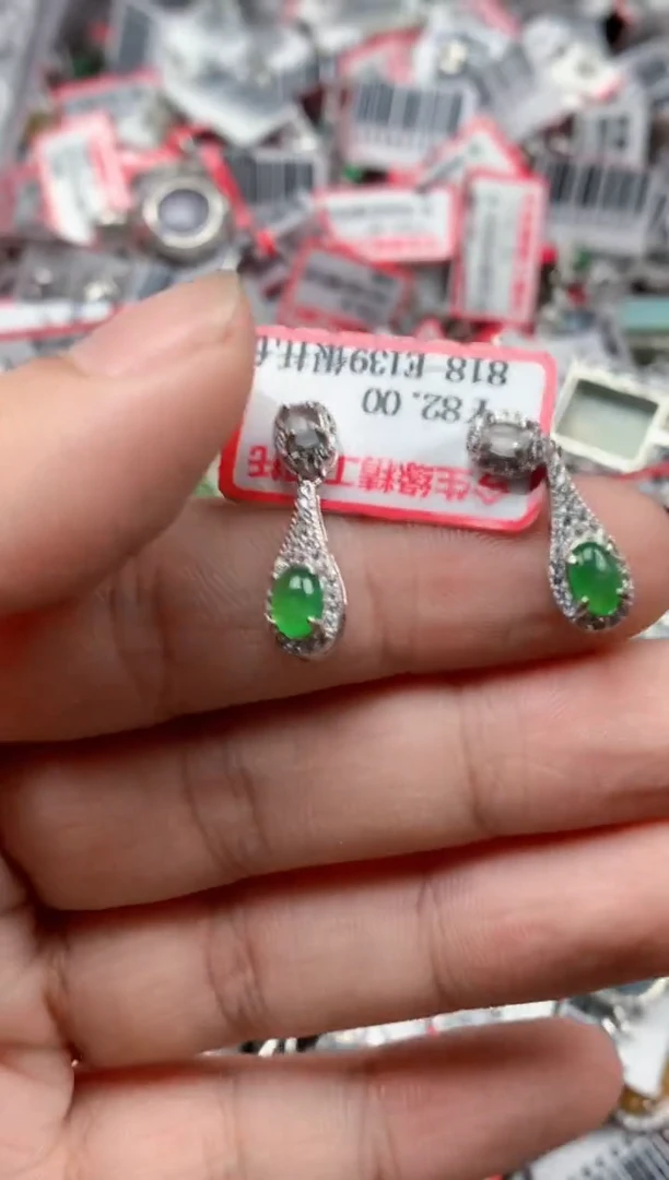 银S925镶嵌戒指翡翠天然A货缅甸翡翠