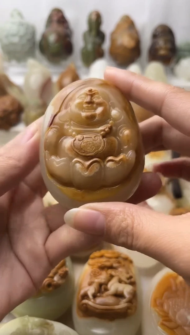 石材方解石棉纹正常不退换弥勒佛