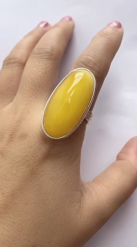 【闪购商品】琥珀裸石银S925镶嵌蜜蜡戒指