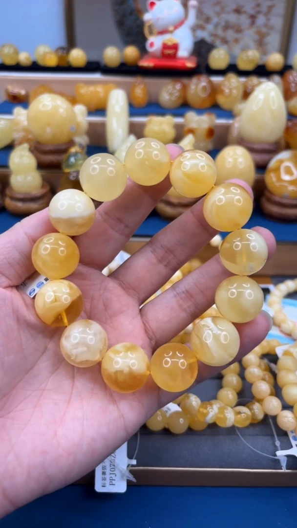 手串琥珀未镶嵌p50精品白花单圈 18+mm 52.79克