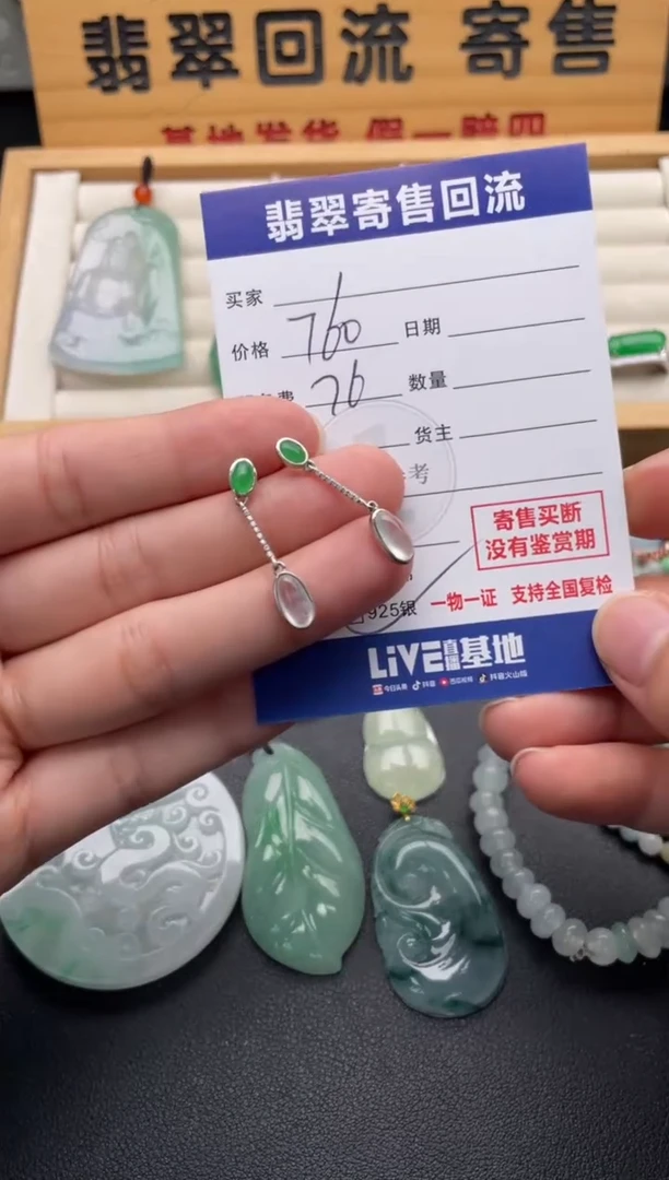银S925镶嵌翡翠耳饰10147086