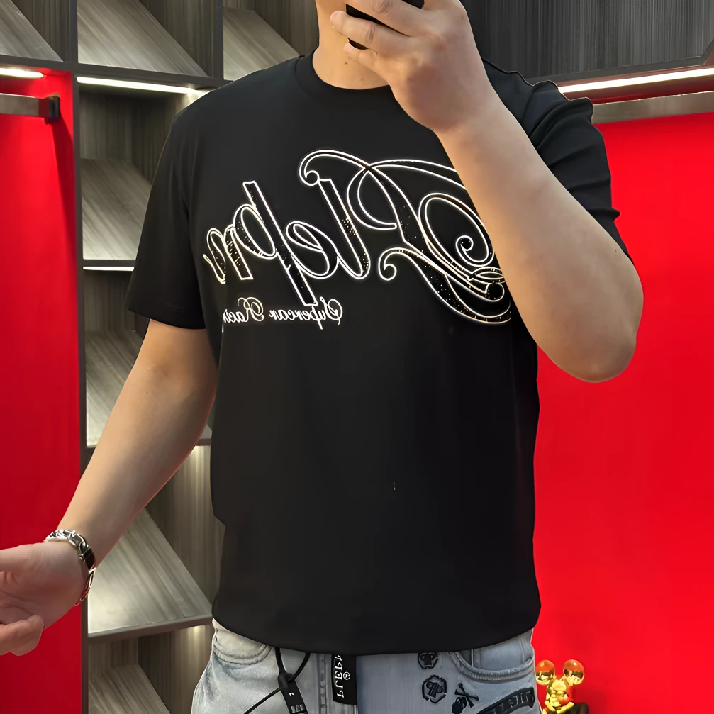 PP正品25新款轻奢潮流夏季液氨针织棉重工字母烫钻圆领 T恤衫1706