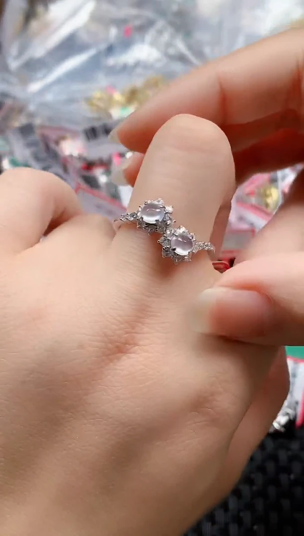 银S925镶嵌戒指翡翠天然A货缅甸翡翠