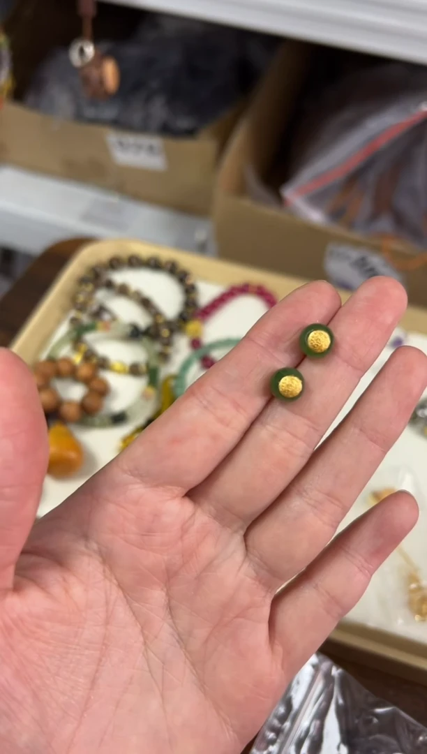 和田玉银S925镶嵌耳饰和田碧玉扎基银耳钉[3486]