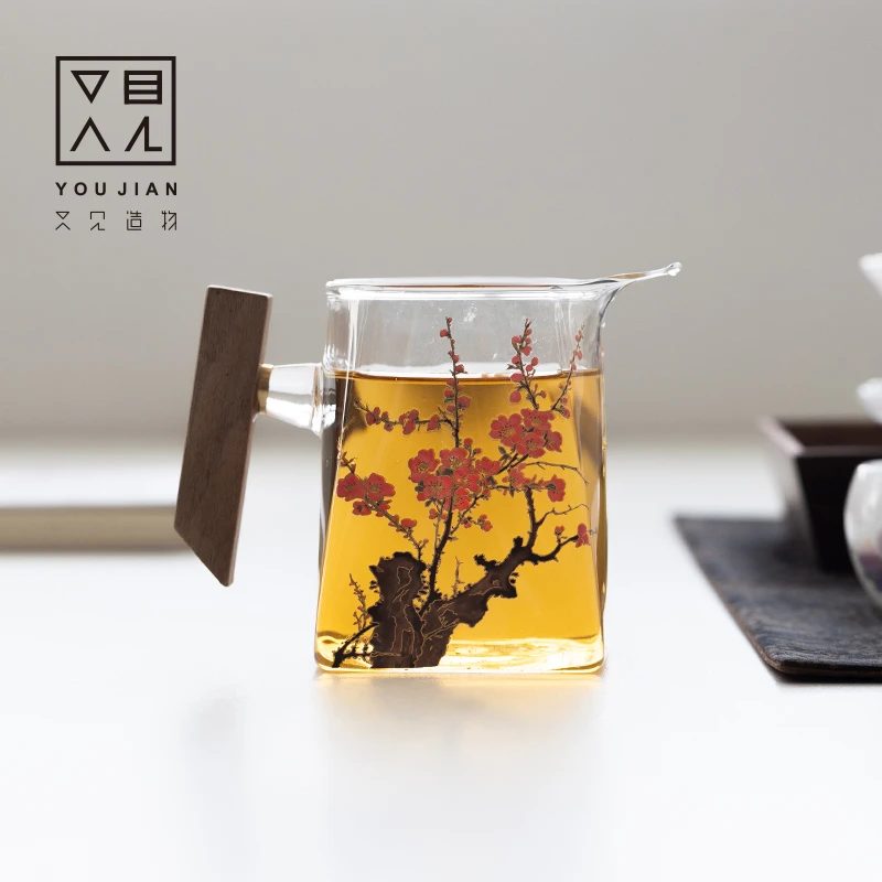 又见造物加厚梅花公道杯耐热高档高硼硅玻璃透明茶海