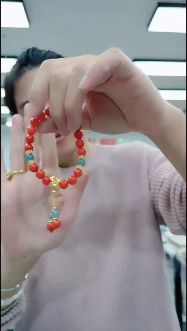 【闪购商品】南红玛瑙颈饰合金0117柿子红手串