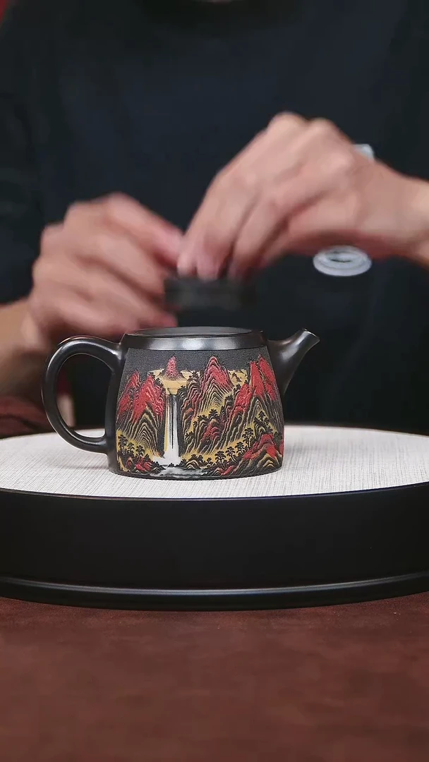 紫砂茶宠宜兴紫砂 彩绘柱础 蒋华