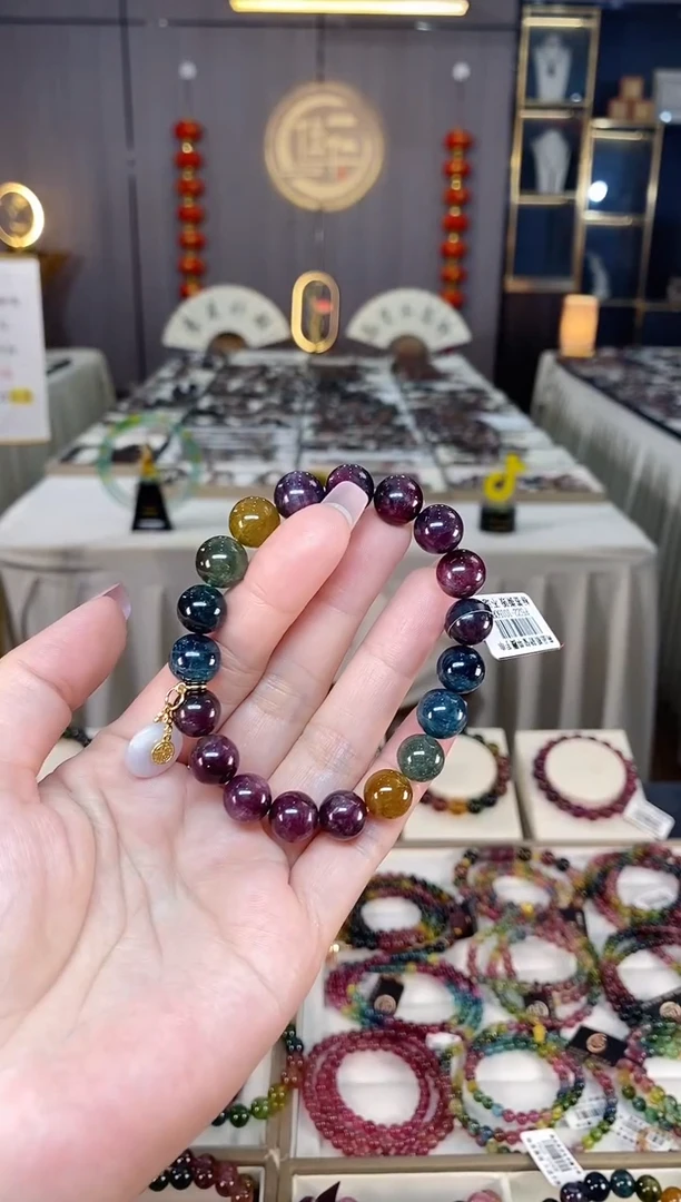 未镶嵌老矿碧玺彩虹单圈手串10mm+碧玺hon多样性发一条