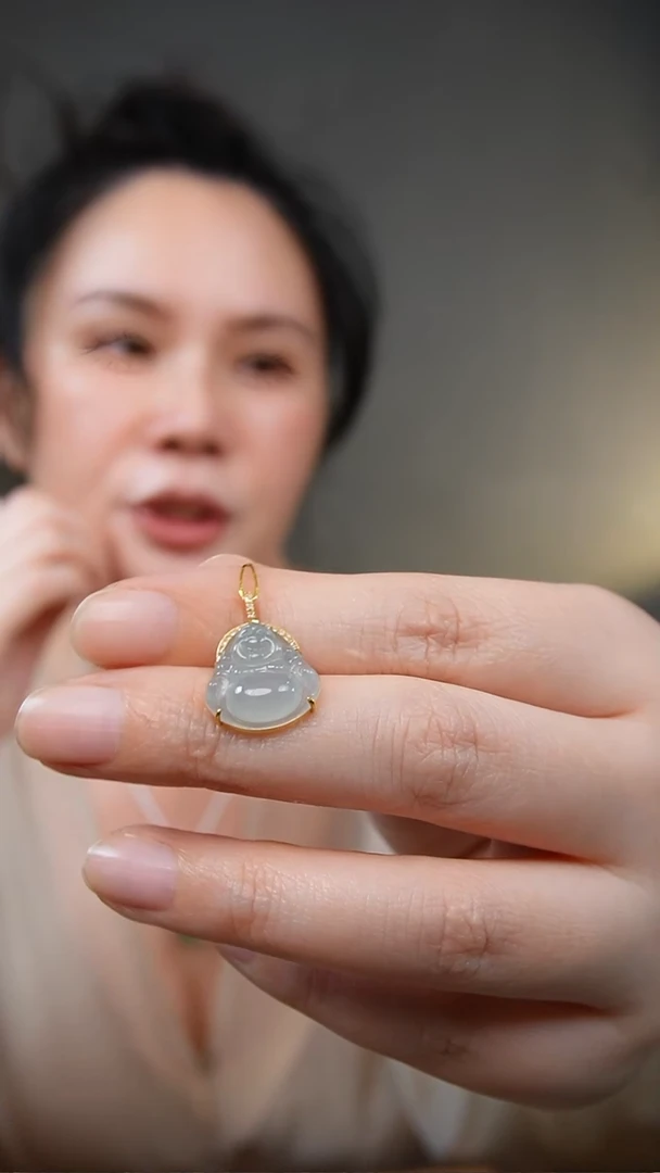 吊坠(不含链)18K金镶嵌翡翠天然缅甸翡翠吊坠