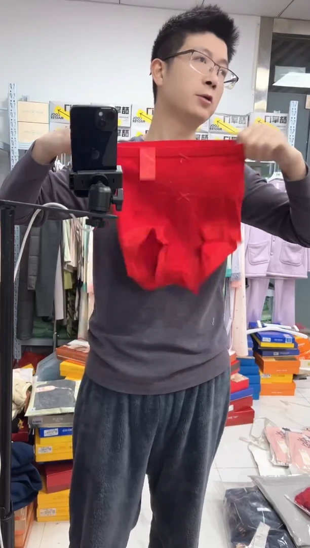 有机棉高腰红色内裤3条