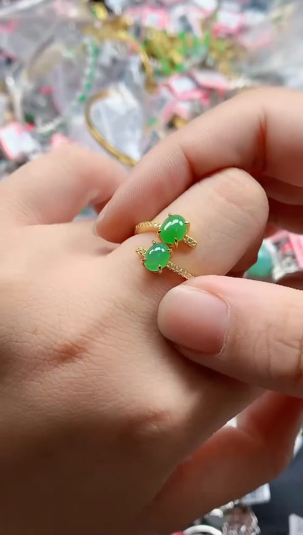 银S925镶嵌戒指翡翠天然A货缅甸翡翠