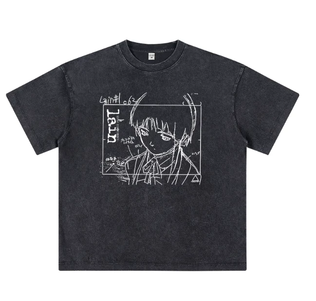 做旧水洗黑/岩仓玲音lain周边T恤男女二次元动漫短袖情侣衣服cos