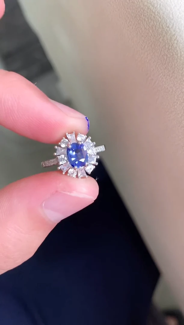 戒指蓝宝石银S925镶嵌戒指