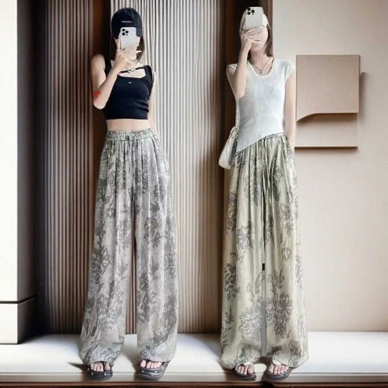 【雅岚女装】时尚洋气显瘦复古爆款印花阔腿裤休闲夏薄款新款高腰